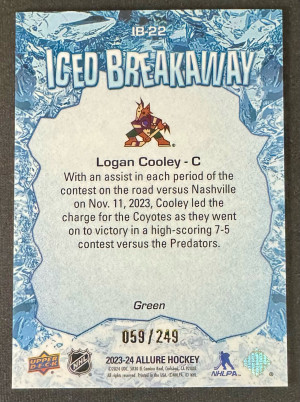 2023-24 UD ICE Logan Cooley ICED BREAKAWAY Rookie Green /249 back